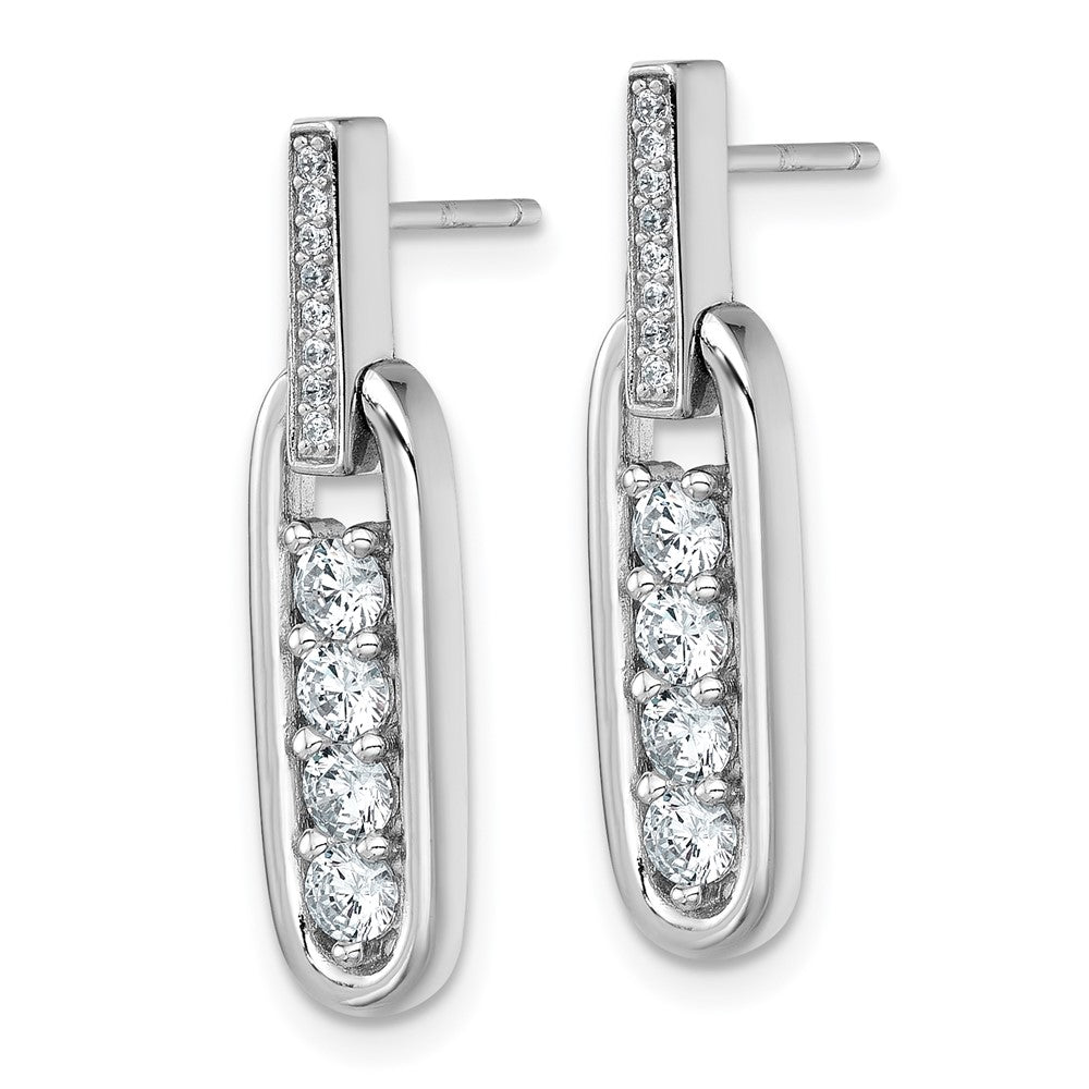 QG7151E Sterling Silver Rhodium-plated Polished CZ Elongated Oval Post Dangle Earrings