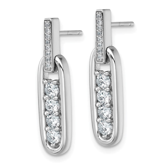 QG7151E Sterling Silver Rhodium-plated Polished CZ Elongated Oval Post Dangle Earrings
