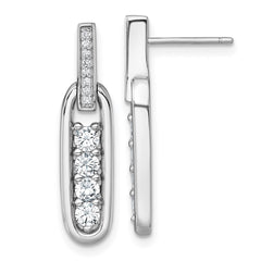 QG7151E Sterling Silver Rhodium-plated Polished CZ Elongated Oval Post Dangle Earrings
