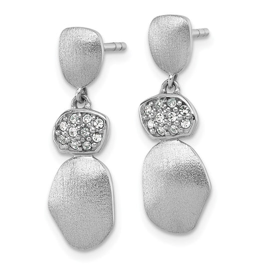 QG7152E Sterling Silver Rhodium-plated Brushed and Polished Crystal Dangle Post Earrings