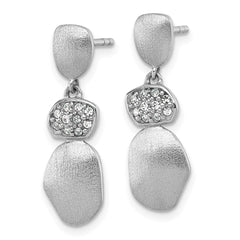 QG7152E Sterling Silver Rhodium-plated Brushed and Polished Crystal Dangle Post Earrings