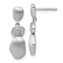 QG7152E Sterling Silver Rhodium-plated Brushed and Polished Crystal Dangle Post Earrings