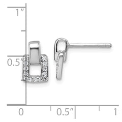 QG7153E Sterling Silver Rhodium-plated Polished CZ Square Post Earrings