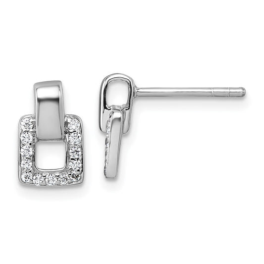 QG7153E Sterling Silver Rhodium-plated Polished CZ Square Post Earrings