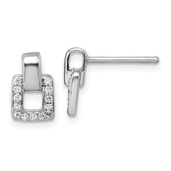 QG7153E Sterling Silver Rhodium-plated Polished CZ Square Post Earrings