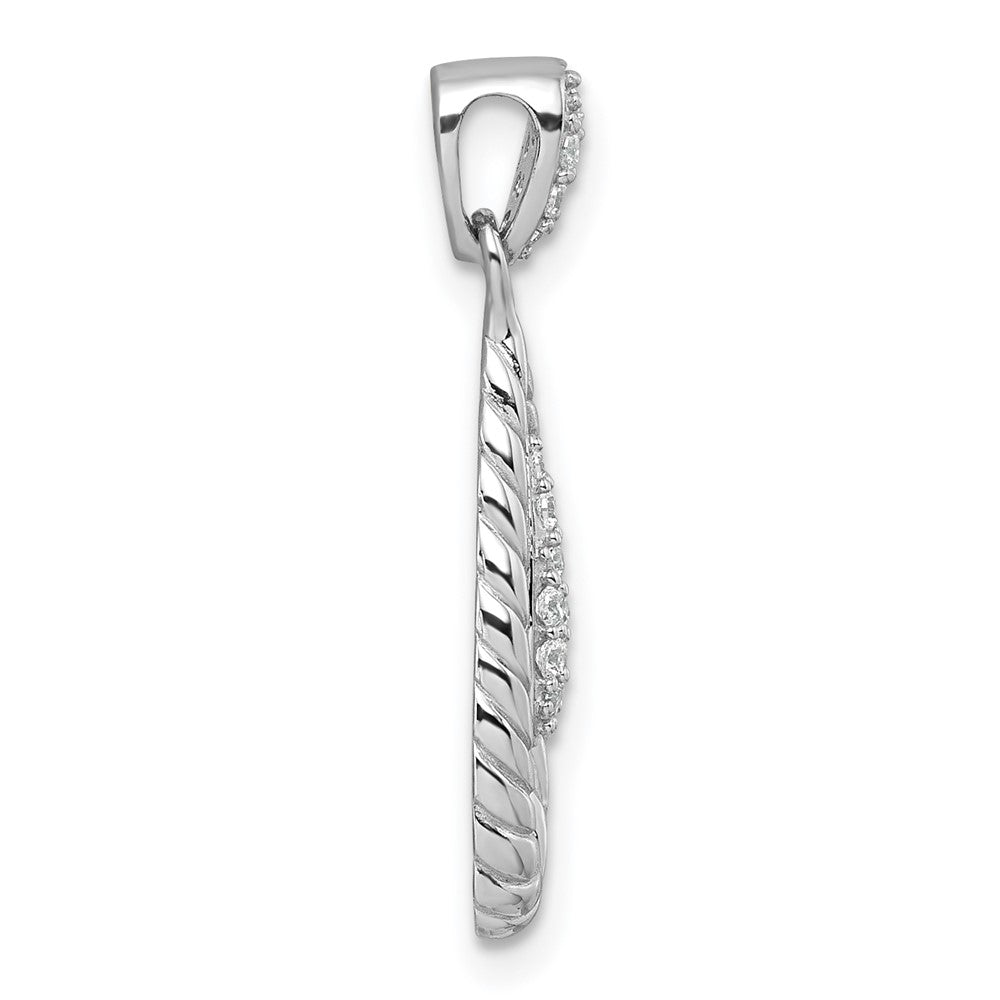 Sterling Silver Rhodium-plated Polished CZ Twisted Teardrop Pendant QG7157P