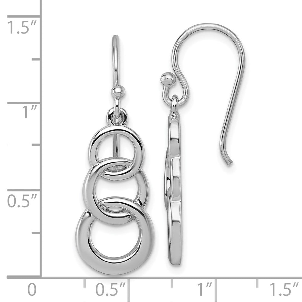 QG7158E Sterling Silver Rhodium-plated Polished Triple Circle Dangle Shepherd Hook Earrings
