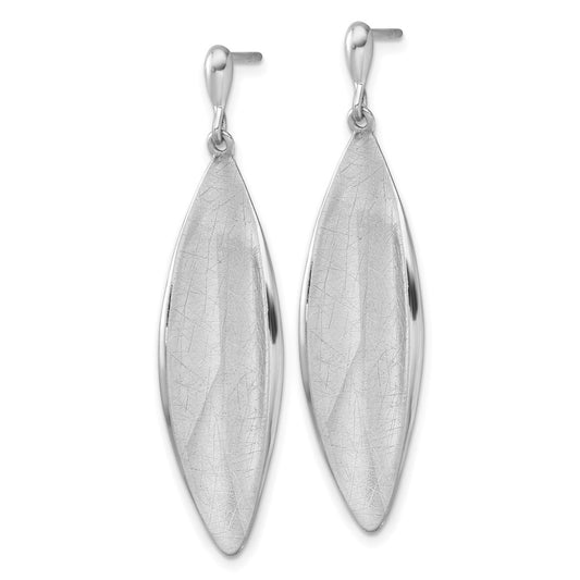 QG7159E Sterling Silver Rhodium-plated Polished and Brushed Fancy Concave Oval Dangle Post Earrings