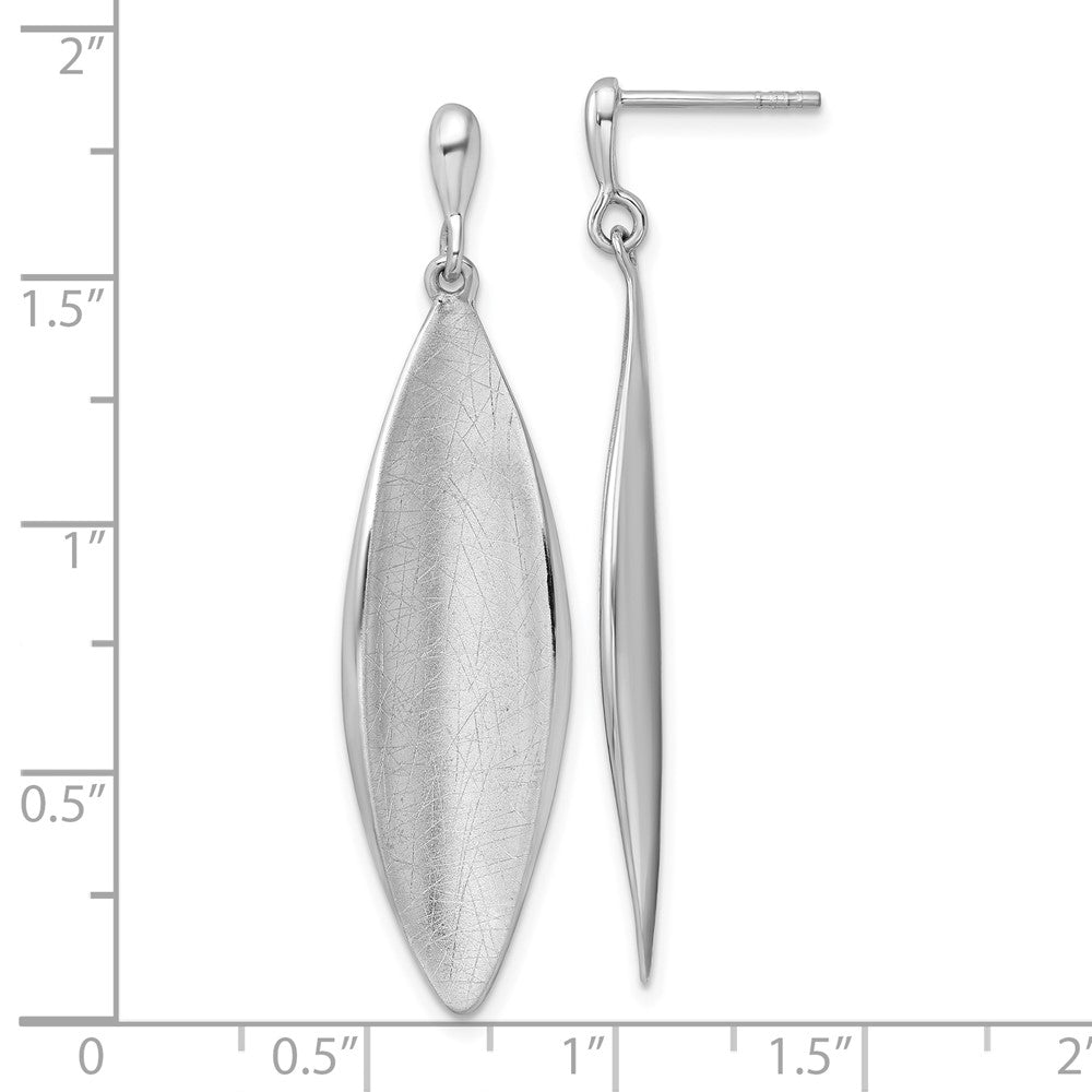 QG7159E Sterling Silver Rhodium-plated Polished and Brushed Fancy Concave Oval Dangle Post Earrings