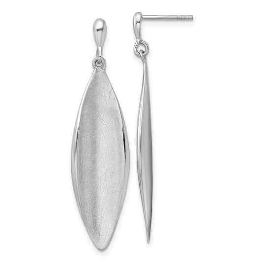 QG7159E Sterling Silver Rhodium-plated Polished and Brushed Fancy Concave Oval Dangle Post Earrings