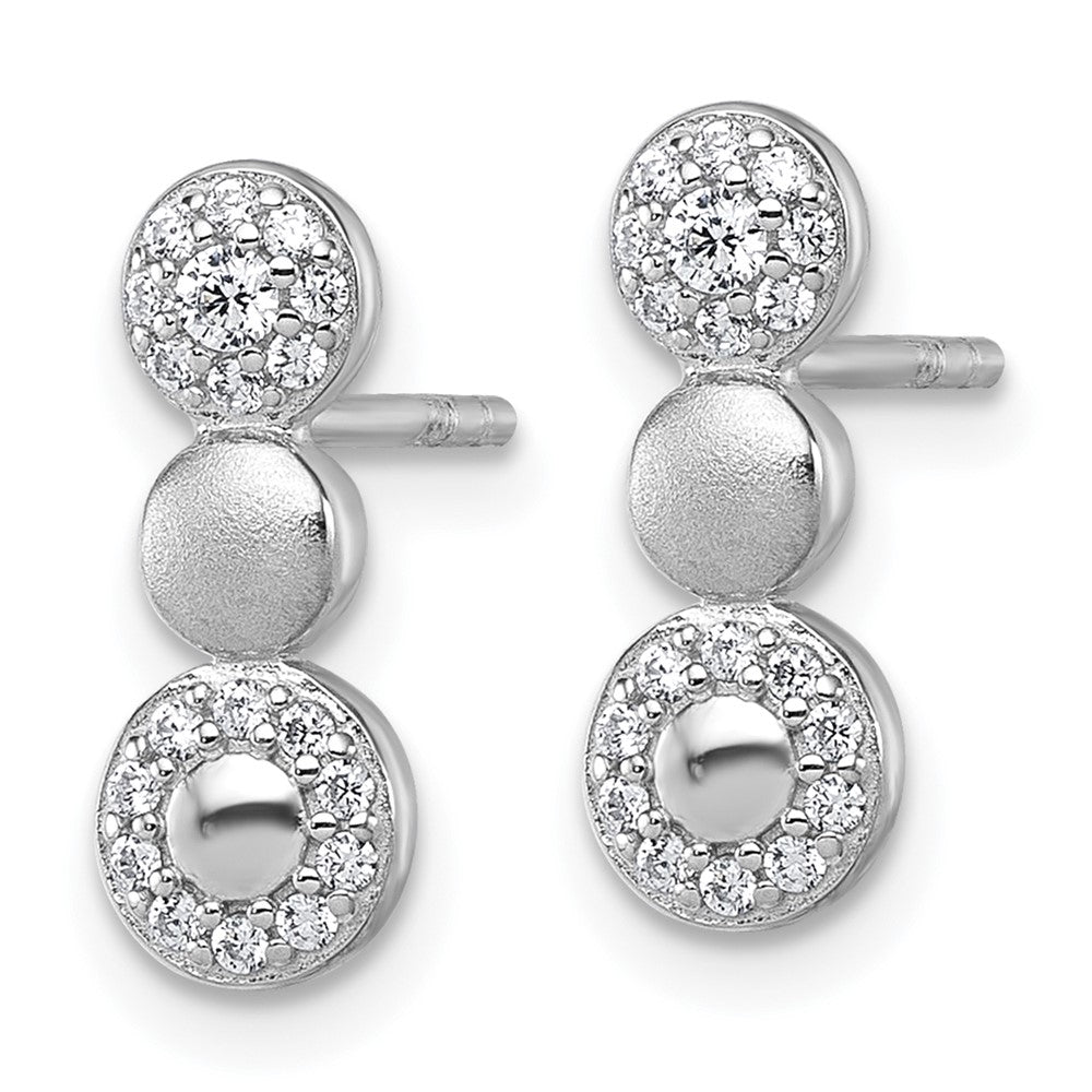 QG7161E Sterling Silver Rhodium-plated Polished and Satin CZ  3-Circles Post Earrings