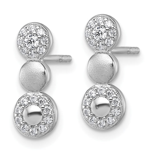 QG7161E Sterling Silver Rhodium-plated Polished and Satin CZ  3-Circles Post Earrings
