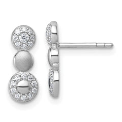 QG7161E Sterling Silver Rhodium-plated Polished and Satin CZ  3-Circles Post Earrings