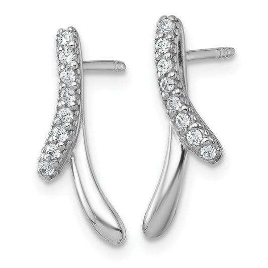 QG7162E Sterling Silver Rhodium-plated Polished Fancy CZ Ribbon Post Earrings