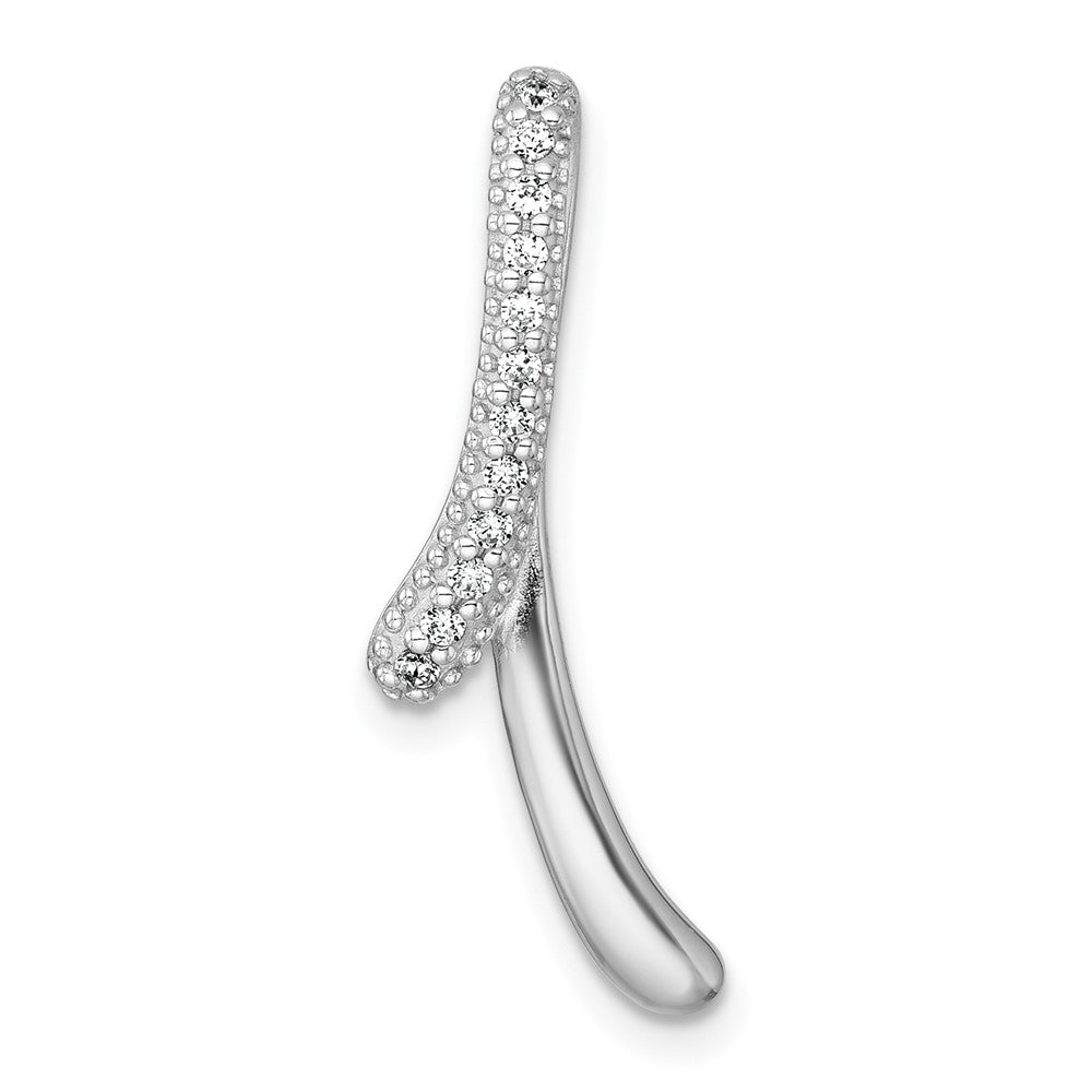 Sterling Silver Rhodium-plated Polished Fancy CZ Ribbon Chain Slide Pendant QG7162P