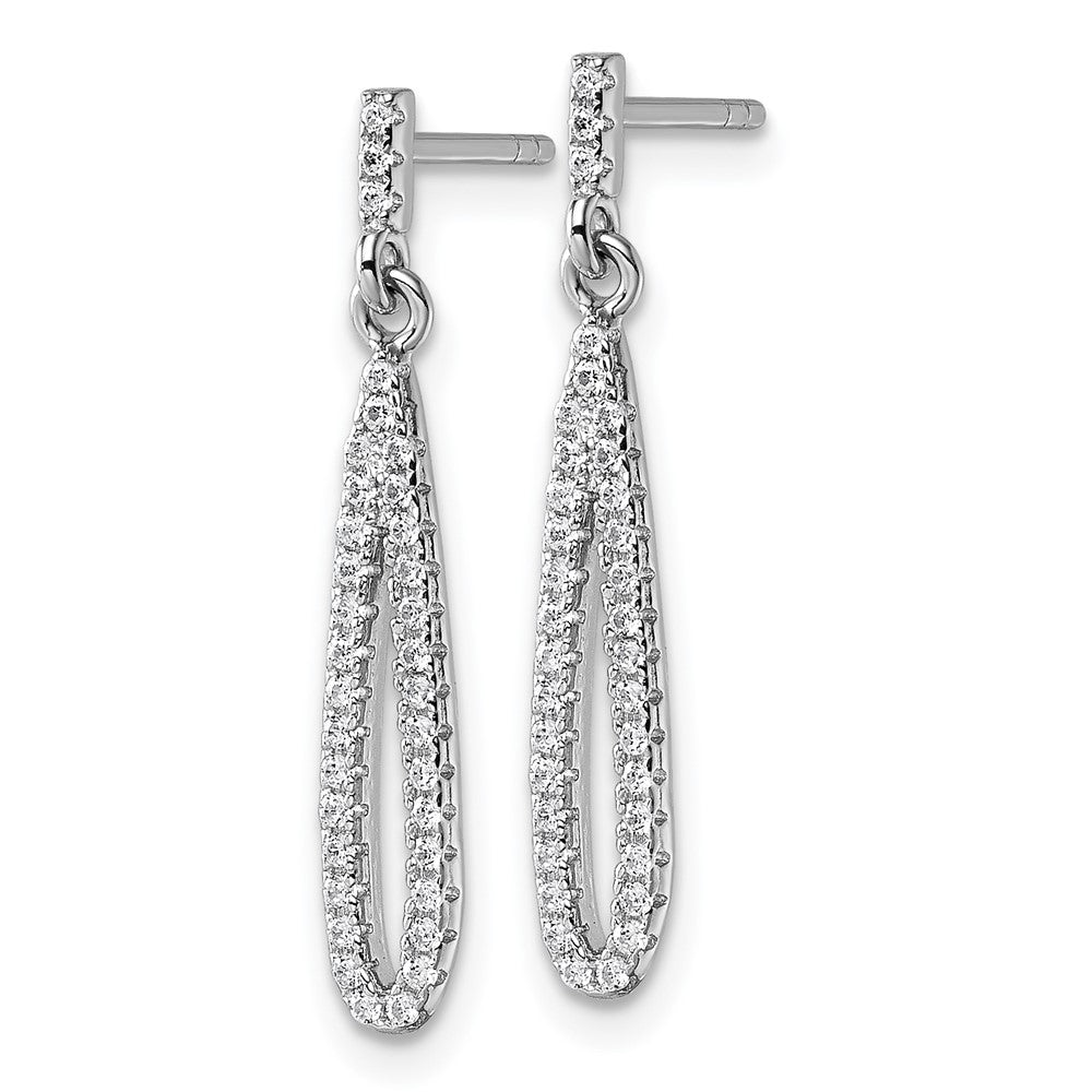 QG7163E Sterling Silver Rhodium-plated CZ Oval Dangle Post Earrings