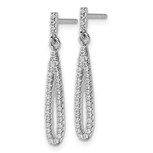 QG7163E Sterling Silver Rhodium-plated CZ Oval Dangle Post Earrings