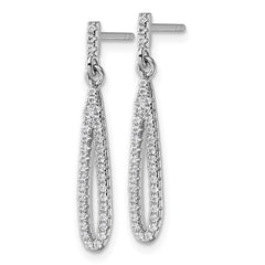 QG7163E Sterling Silver Rhodium-plated CZ Oval Dangle Post Earrings