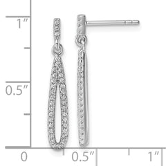 QG7163E Sterling Silver Rhodium-plated CZ Oval Dangle Post Earrings