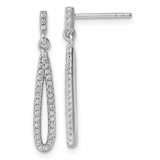 QG7163E Sterling Silver Rhodium-plated CZ Oval Dangle Post Earrings
