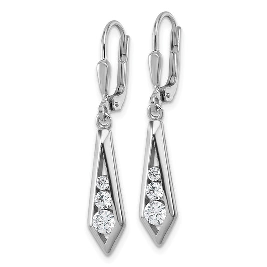 QG7164E Sterling Silver Rhodium-plated Polished Fancy CZ Kite-shaped Leverback Earrings