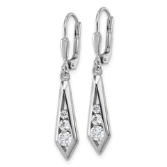 QG7164E Sterling Silver Rhodium-plated Polished Fancy CZ Kite-shaped Leverback Earrings