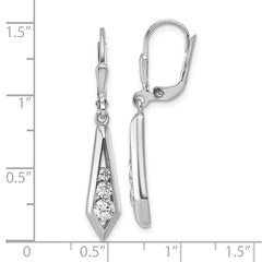 QG7164E Sterling Silver Rhodium-plated Polished Fancy CZ Kite-shaped Leverback Earrings