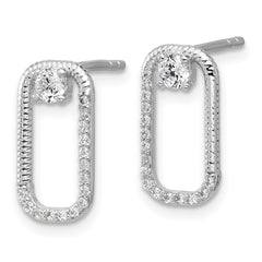 QG7165E Sterling Silver Rhodium-plated CZ Textured Rectangle Post Earrings