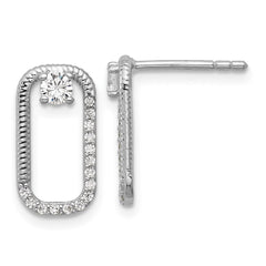 QG7165E Sterling Silver Rhodium-plated CZ Textured Rectangle Post Earrings