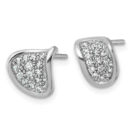 QG7166E Sterling Silver Rhodium-plated Polished Fancy Curved CZ Post Earrings