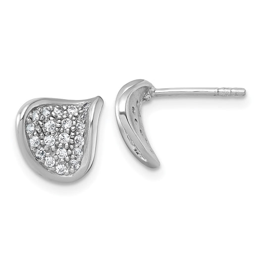 QG7166E Sterling Silver Rhodium-plated Polished Fancy Curved CZ Post Earrings