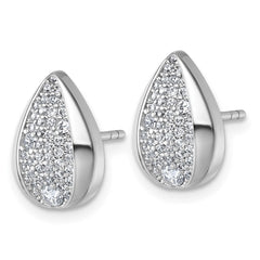 QG7167E Sterling Silver Rhodium-plated Pave CZ Teardrop Post Earrings