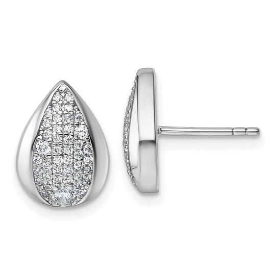 QG7167E Sterling Silver Rhodium-plated Pave CZ Teardrop Post Earrings