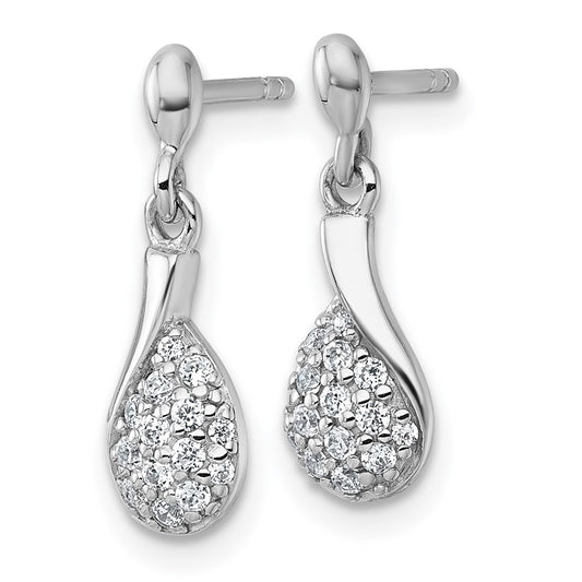 QG7168E Sterling Silver Rhodium-plated Polished Fancy Teardrop CZ Dangle Post Earrings