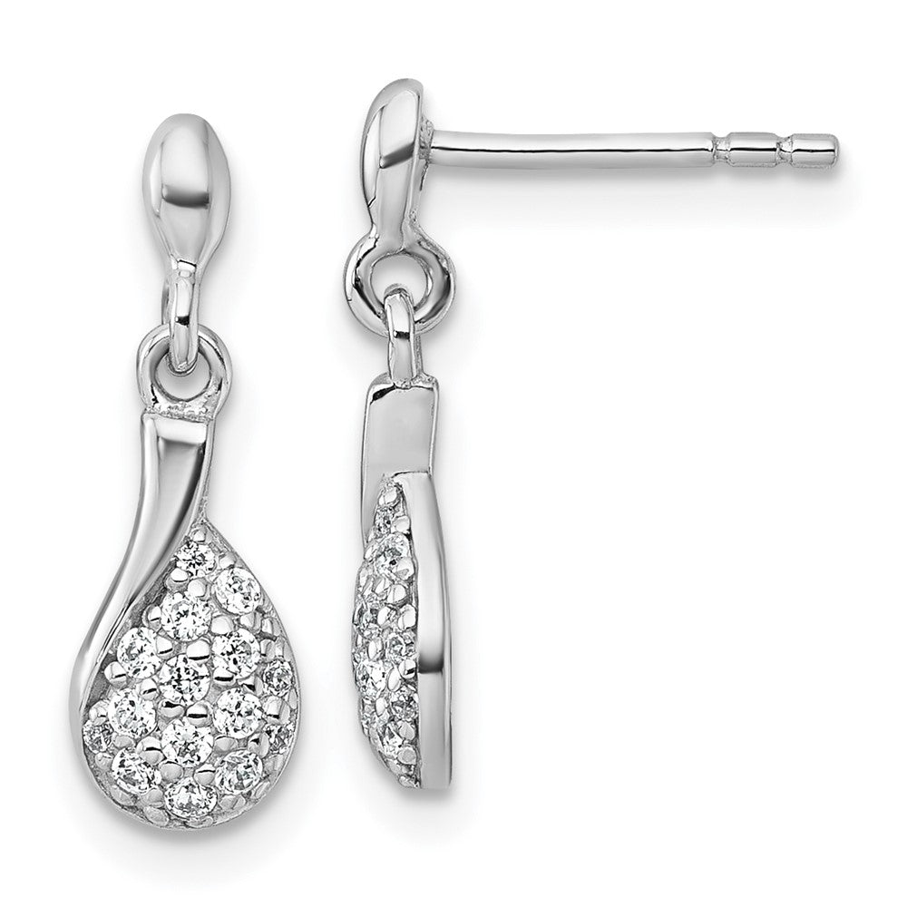 QG7168E Sterling Silver Rhodium-plated Polished Fancy Teardrop CZ Dangle Post Earrings