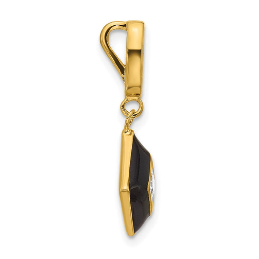 Sterling Silver Gold-plated CZ and Black Enameled Pendant QG7169P