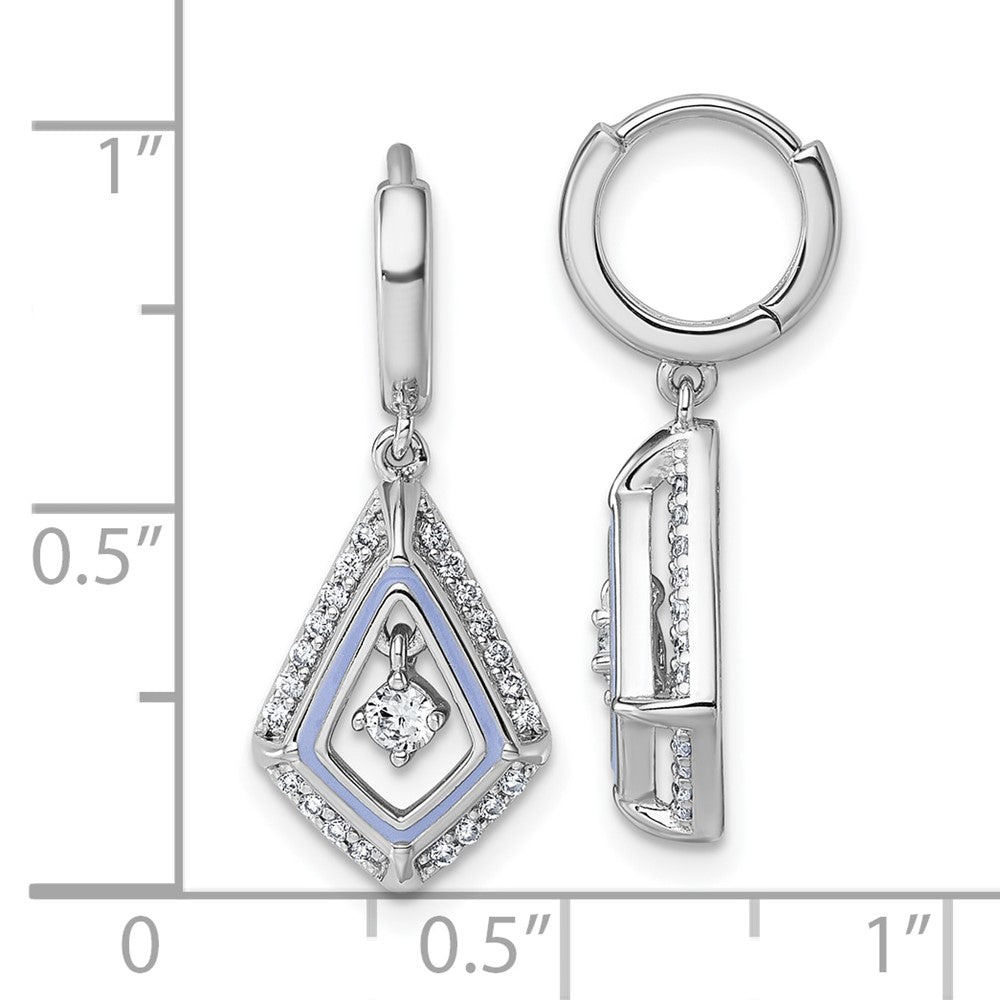 QG7170E Sterling Silver Rhodium-plated Vibrant Moving CZ with Light Purple Enamel Kite-shape Dangle Hinged Hoop Earrings