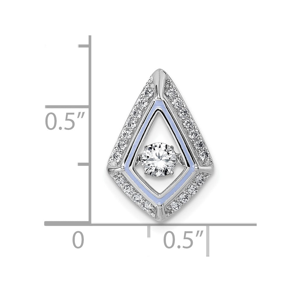 Sterling Silver Rhodium-plated Vibrant Moving CZ with Light Purple Enamel Kite-shape Chain Slide Pendant QG7170P