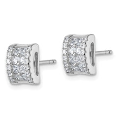 QG7172E Sterling Silver Rhodium-plated Pave CZ Rectangle Post Earrings