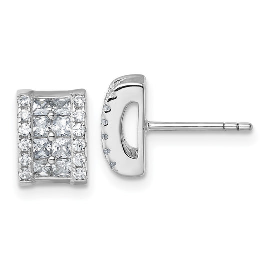 QG7172E Sterling Silver Rhodium-plated Pave CZ Rectangle Post Earrings