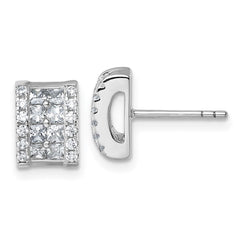 QG7172E Sterling Silver Rhodium-plated Pave CZ Rectangle Post Earrings