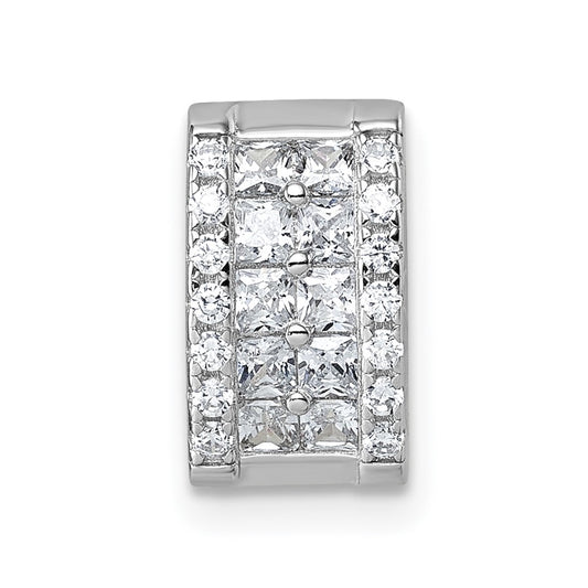Sterling Silver Rhodium-plated Pave CZ Rectangle Chain Slide Pendant QG7172P