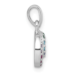 Sterling Silver Rhodium-plated Polished Rainbow CZ Double Circle Pendant QG7173P