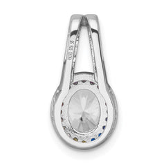Sterling Silver Rhodium-plated Polished Multi-color Rainbow CZ Oval Halo Chain Slide Pendant QG7174P
