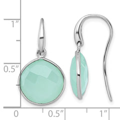 QG7184E Sterling Silver Rhodium-plated Polished Round Checker-cut Green Chalcedony Shepherd Hook Earrings