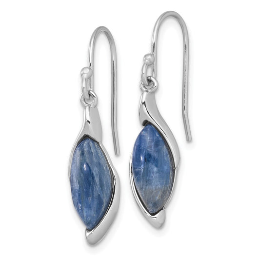 QG7186E Sterling Silver Rhodium-plated Polished Fancy Marquise Kyanite Cabochon Dangle Shepherd Hook Earrings