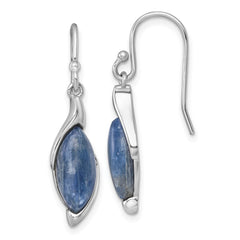 QG7186E Sterling Silver Rhodium-plated Polished Fancy Marquise Kyanite Cabochon Dangle Shepherd Hook Earrings