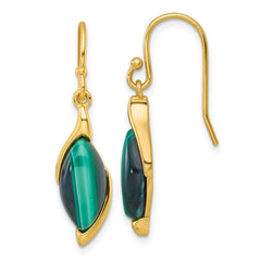 QG7188E Sterling Silver Gold-Tone Polished Fancy Marquise Malachite Cabochon Dangle Shepherd Hook Earrings