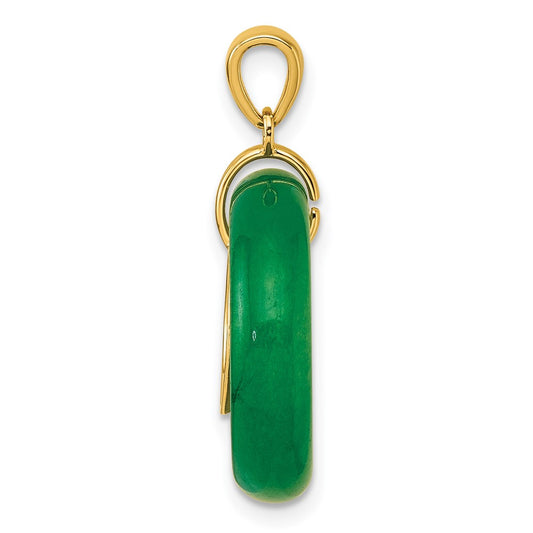 Sterling Silver Gold-tone Polished Good Luck Dangle Green Chalcedony Circle Pendant QG7192P