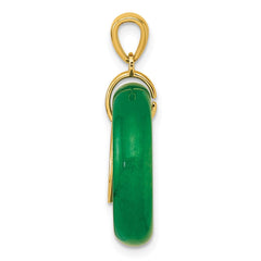 Sterling Silver Gold-tone Polished Good Luck Dangle Green Chalcedony Circle Pendant QG7192P